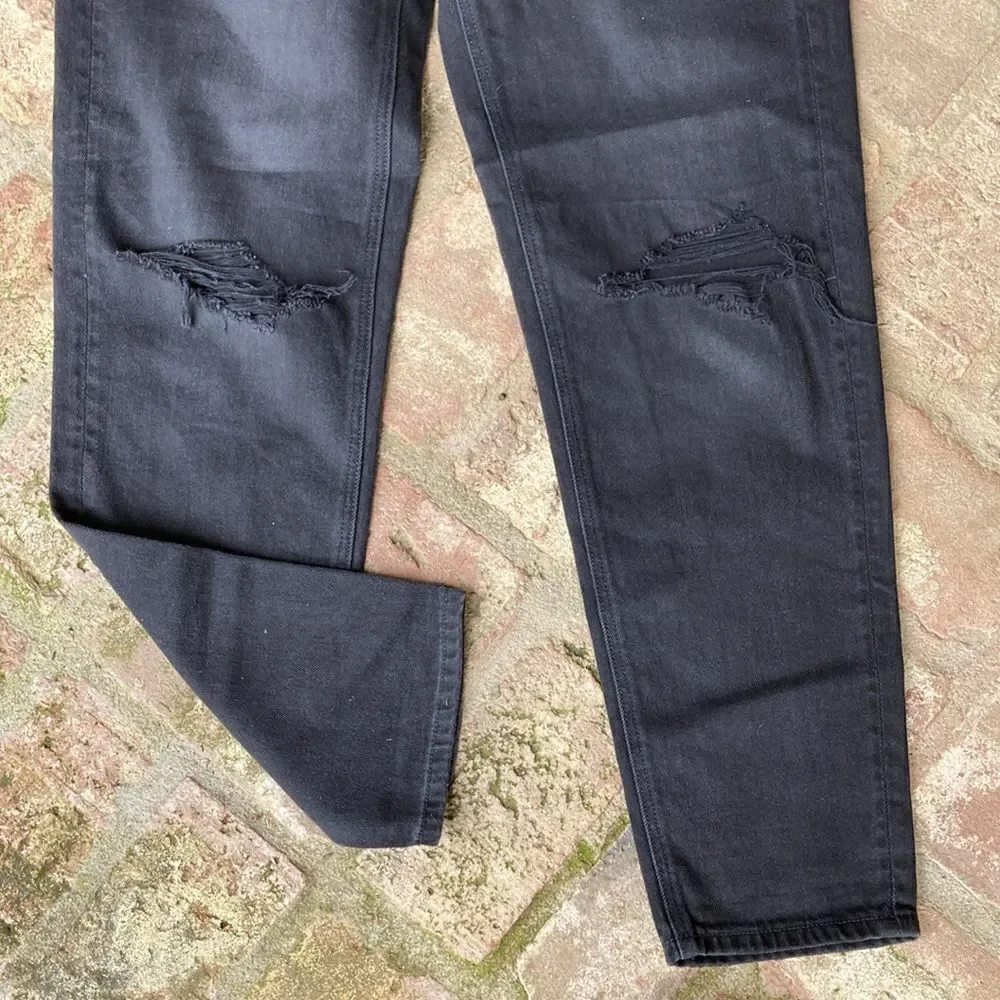 American Eagle Outfitters Distressed Mom Straight Jeans Wash Black Size 0